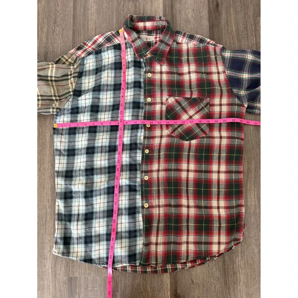 J.Crew Patchwork Plaid Flannel Button Down Shirt Multicolor Preppy Men's Large